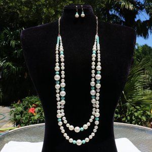 New! Long Boho Pearl Multi Strand Necklace Set
